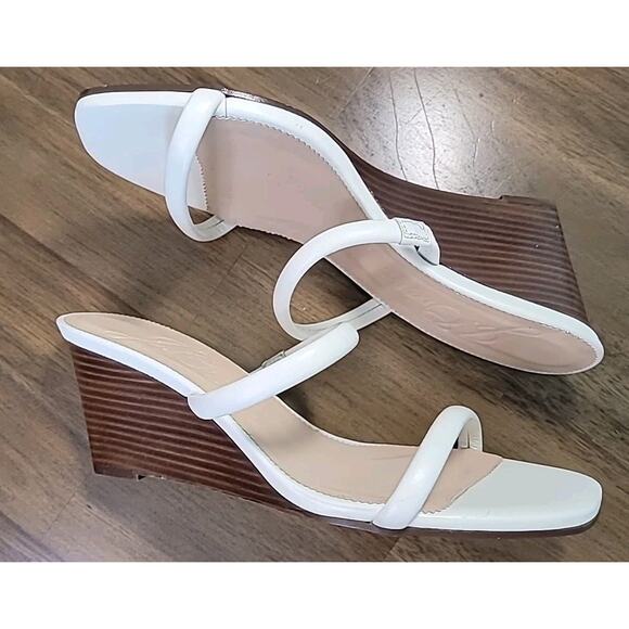J.Crew White Leather Double Strap Wedge Sandals Size 10 – Open‑Toe Mules – GUC - Picture 2 of 7